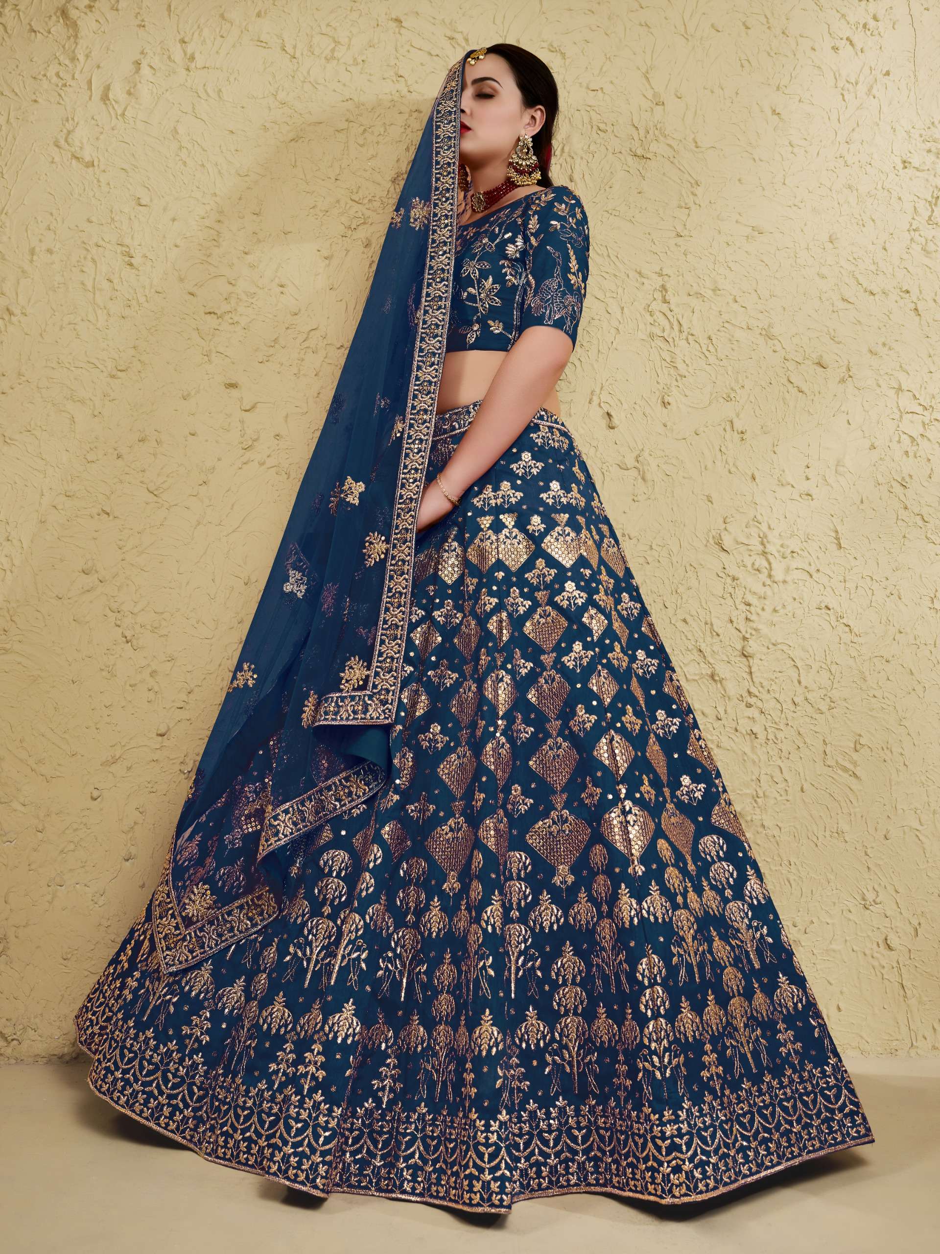 Royal Teal Blue colour with beautiful Art Silk Heritage fabric and Embroidered Lehenga choli reseller in surat 7055 Blue